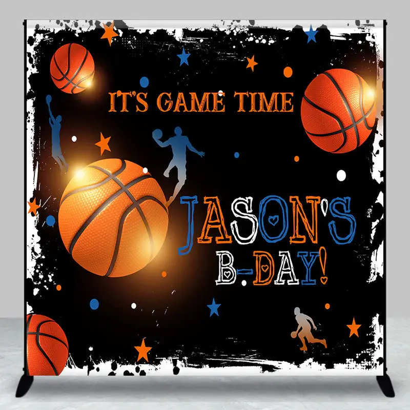 Black Basketball Game Time Custom Birthday Backdrop