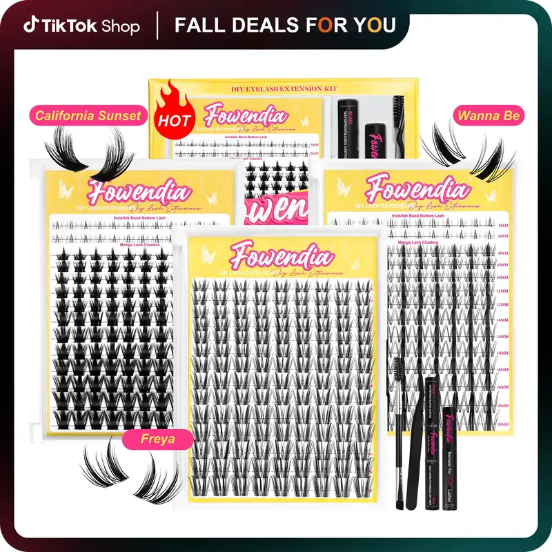 Fowendia Manga Lashes Cluster Lashes C D Curl DIY Extension Kit and California Sunset Wanna Be Freya Lash Clusters Fall Deals...