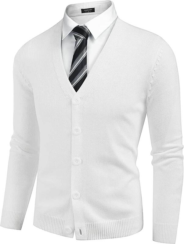 V Neck Lightweight Button Down Knitted Sweater (US Only), White / S