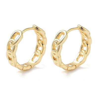 Brass Chain Charm Hoop Earrings for Women