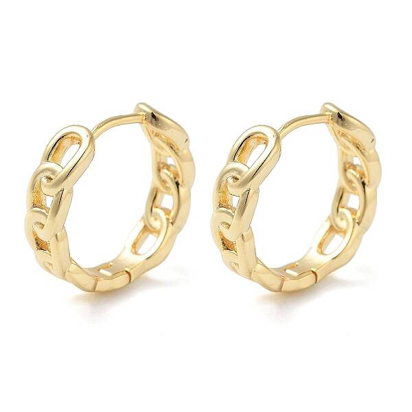 Brass Chain Charm Hoop Earrings for Women