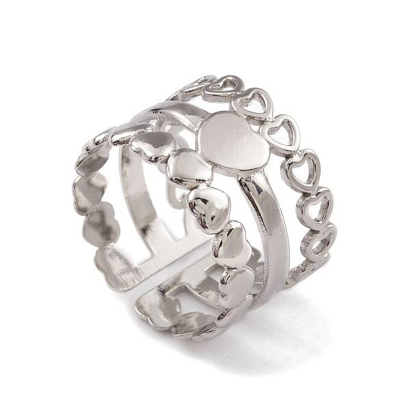 Non-Tarnish 304 Stainless Steel Heart Wrap Open Cuff Rings for Women