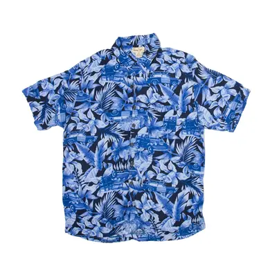 PANAMA JACK Car Print Hawaiian Shirt Blue Floral Short Sleeve Mens L