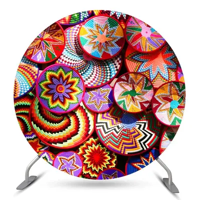 Aperturee Traditional Ethiopian Floral Pattern Circle Backdrop | Custom Round Backdrop | Circle Background For Party | Round ...