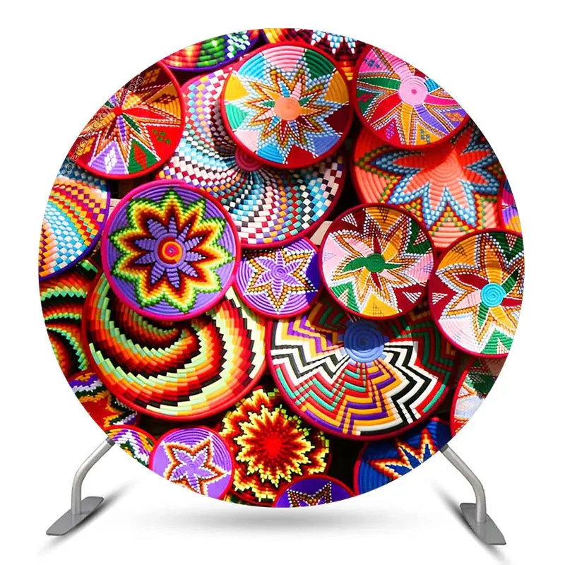 Aperturee Traditional Ethiopian Floral Pattern Circle Backdrop | Custom Round Backdrop | Circle Background For Party | Round ...