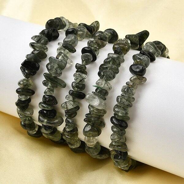 Natural Rutilated Quartz Beads Stretch Bracelets for Men Women
