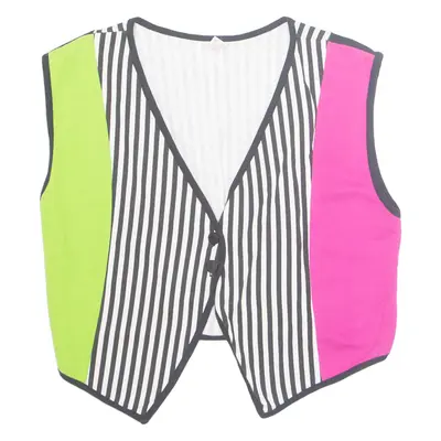 Womens Printed Waistcoat White V-Neck Sleeveless Striped M