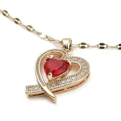 Heart Light Gold Brass Micro Pave Cubic Zirconia Pendant Necklaces