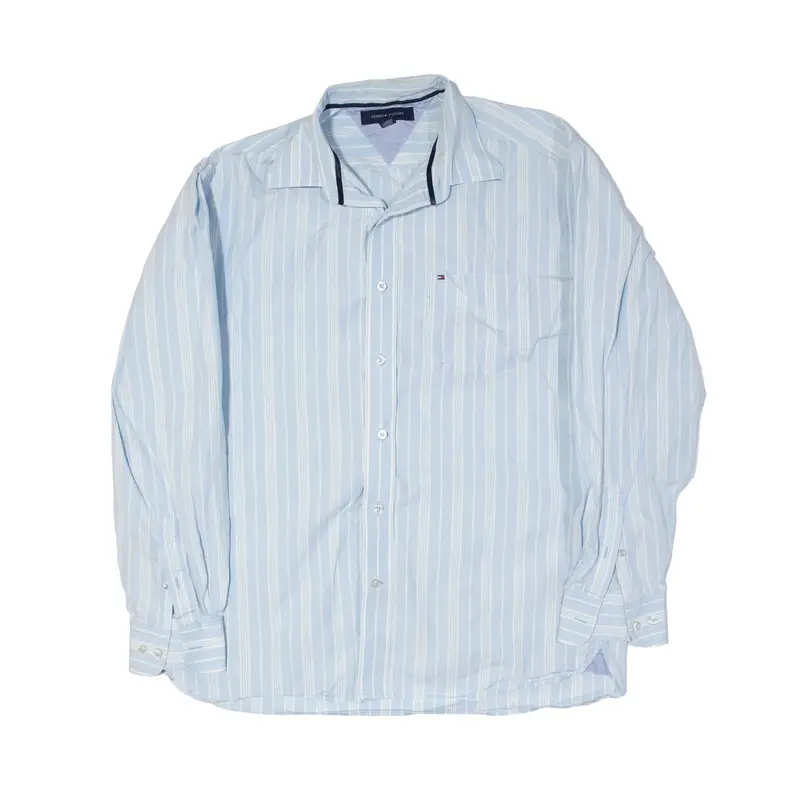 TOMMY HILFIGER Shirt Blue Striped Long Sleeve Mens M