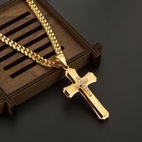 Elegant 18K Gold Plated Stainless Steel Cross Pendant Necklace with Sparkling Synthetic Zirconia - Ideal for Birthdays, Chris...