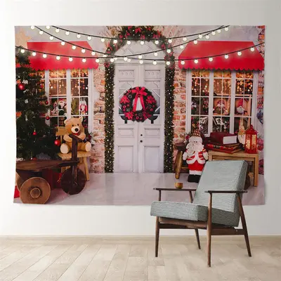 Aperturee Xmas Tree Santa White Door Wreath Light Backdrop