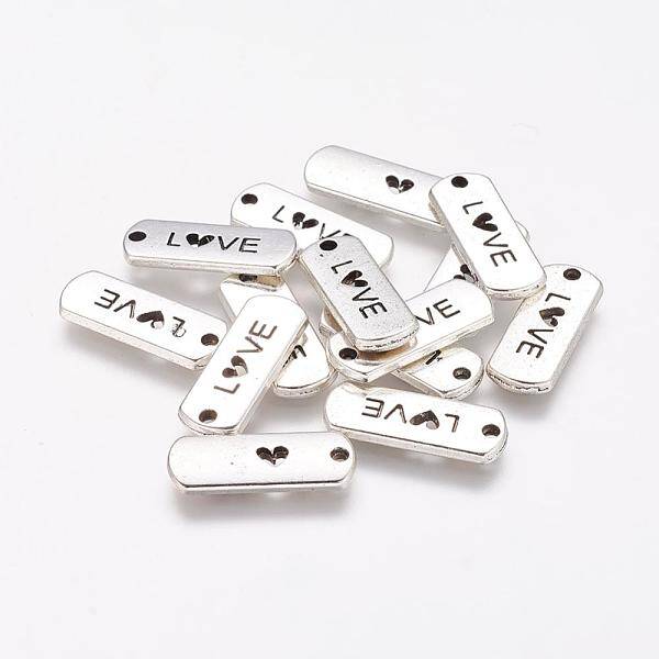 Tibetan Style Alloy Rectangle with Word Love Pendants