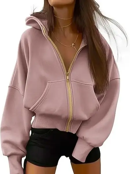 Women's Hooded Sweatshirts Long Sleeve Zip Cropped Hoodie Pullover Winter Fashion Clothes