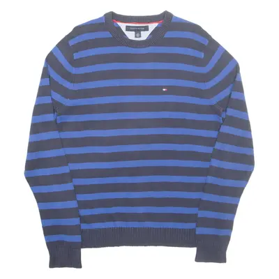 TOMMY HILFIGER Mens Patterned Jumper Blue Striped Tight Knit M