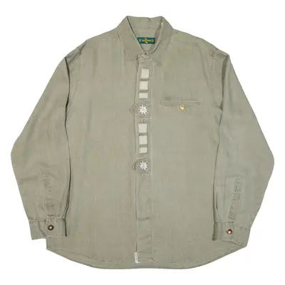 LINZNER Mens Plain Shirt Green Long Sleeve XL