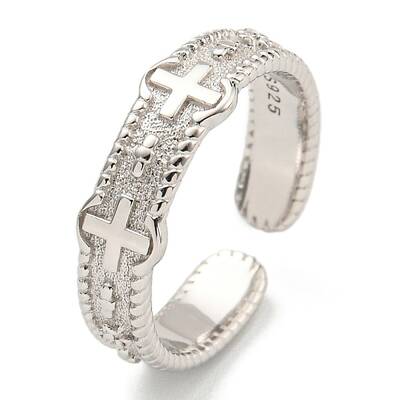 Anti-Tarnish Rhodium Plated 925 Sterling Silver Cuff Ring