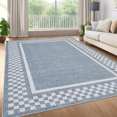 Garvee Washable Modern Bordered Checkered Rug 8x10, Non-Slip & Stain Resistant, 100% Polyester, Kid & Pet Friendly, Durable T...