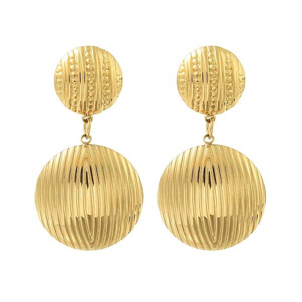 Ion Plating(IP) Flat Round 304 Stainless Steel Stud Dangle Earrings for Women