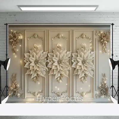 Vintage Beige Floral Wall Light Christmas Backdrop - Aperturee