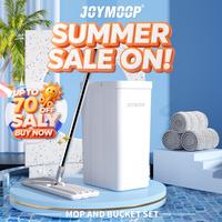 JOYMOOP 50“ Mop and Bucket with 3 Reusable Microfiber Pads Hands Free Flat Squeeze Mop with Wringer Set with Long Handle，...