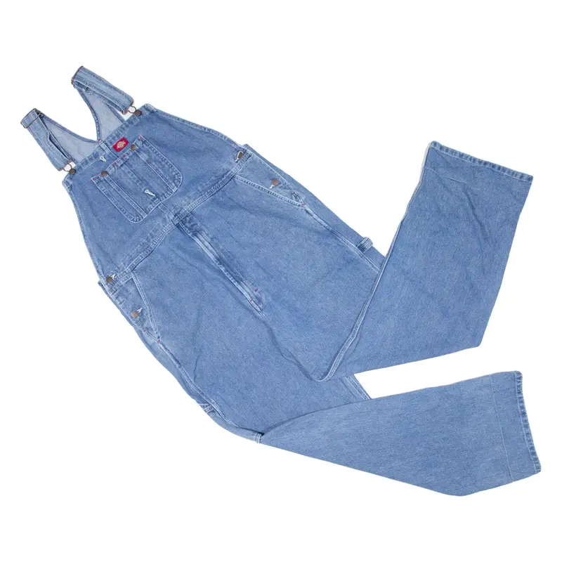 DICKIES Carpenter Workwear Mens Dungarees Blue Relaxed Denim L W40 L33
