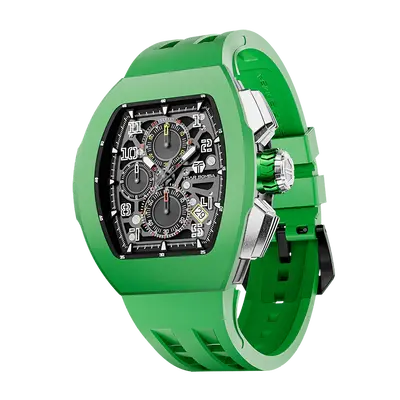 TSAR BOMBA Men's Quartz Watch | Green | Atomic TB8214 | Fluororubber Bezel | Luxury Sport Watch | 50M Waterproof Sapphire Gla...