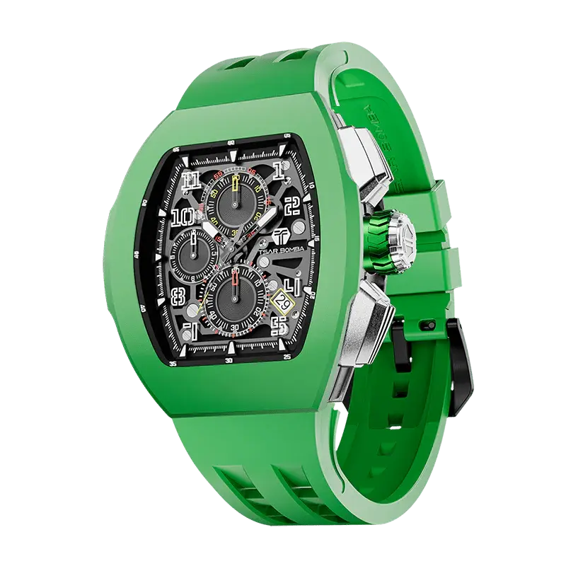 TSAR BOMBA Men's Quartz Watch | Green | Atomic TB8214 | Fluororubber Bezel | Luxury Sport Watch | 50M Waterproof Sapphire Gla...