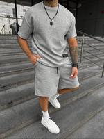 Two-piece Set Men's Solid Short Sleeve Tee & Shorts Set, Regular Fit Streetwear Casual Shortsleeve Round Neck Crewneck T-shir...