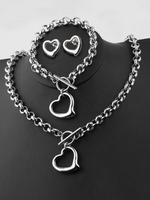 2024 Fall Stainless Steel Heart Design Pendants Chain Link Vintage Jewelry Sets, Love Necklace & Charm Matching Bracelet & St...