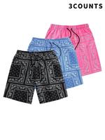 Men's Ethnic Paisley Pattern Drawstring Shorts, Stylish Paisley Print Swim Trunks, Back To School Summer Beach Shorts for Cas...