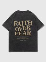 Faith Over Fear Graphic Tee Shirt Oversized Drop Shoulder Vintage T-Shirt Letter Print Streetwear Casual Summer Tops