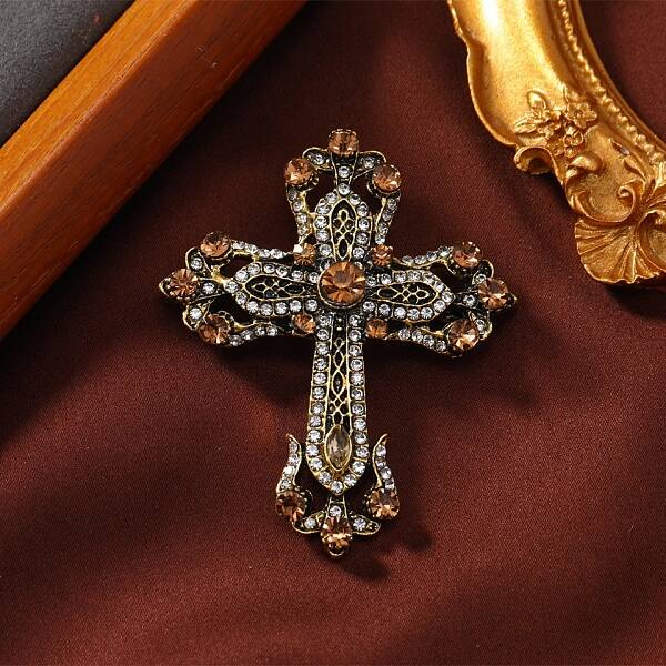 Cross Alloy Rhinestone Brooches