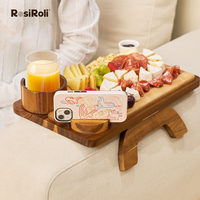 2-in-1 Sofa Arm Table Charcuterie Board Acacia Wood Tray Space-Saving for Home Office TV Snacks Gifts Anti-Slip & Scratch-Fat...