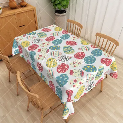Aperturee Blue Red Egg Easter Party Decor Rectangle Tablecloth, 52 x 70 inch, 30.82 USD, rectangle tablecloths, ZJY04955-A