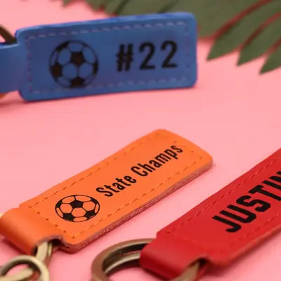 Colorful Leather Soccer Keychain , Real Leather, Same Day Shipping, Free Shipping US