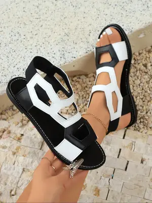 Women's Fashionable Patchwork Design Slide Sandals, Casual Comfortable Flat Sandals for Summer, Lightweight Breathable Shoes ...