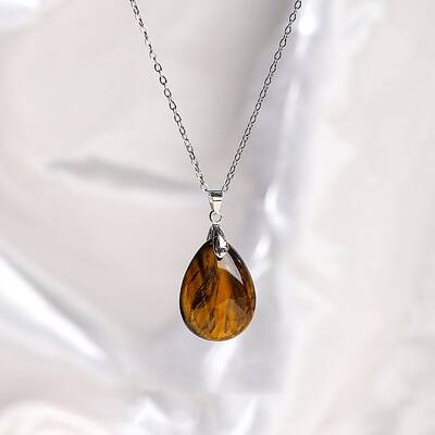 Natural Tiger Eye Teardrop Pendant Necklaces