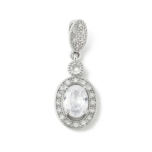 Oval Brass Micro Pave Cubic Zirconia Pendants