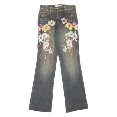 F & 2 Floral Womens Jeans Blue Regular Bootcut Stone Wash W24 L29