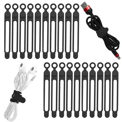 Silicone Cable Tie, Cable Management Tie, Cable Organizer for Earphone, Phone Charger, Audio & Computer Cables, Reusable Cord...