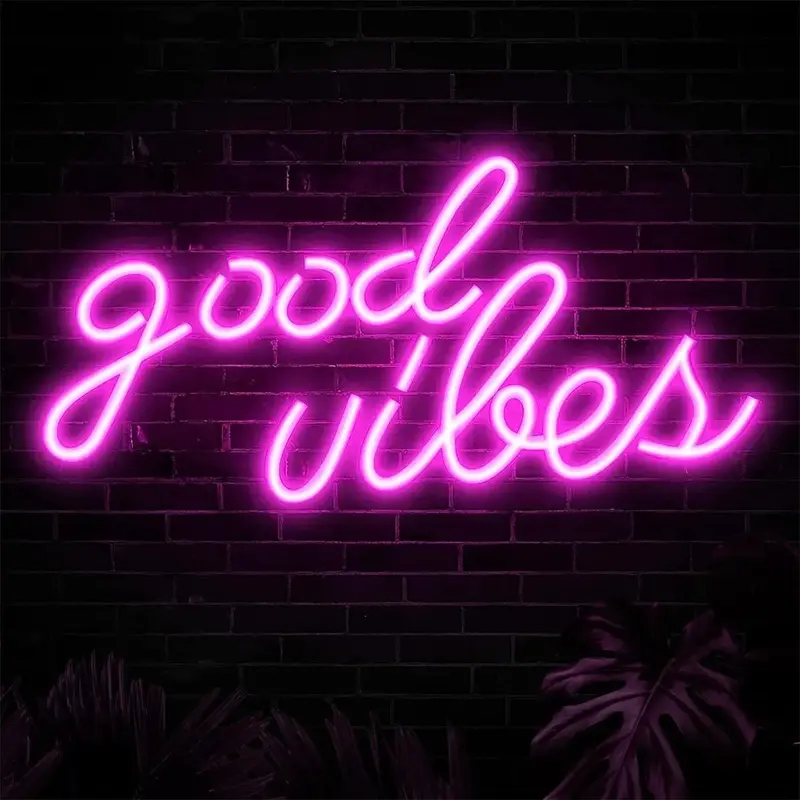 Good Vibes Letter Design Neon Sign, LED Neon Night Light, Dressers Decorative LED Light, LED Neon Lamp for Home Wall Dressers...