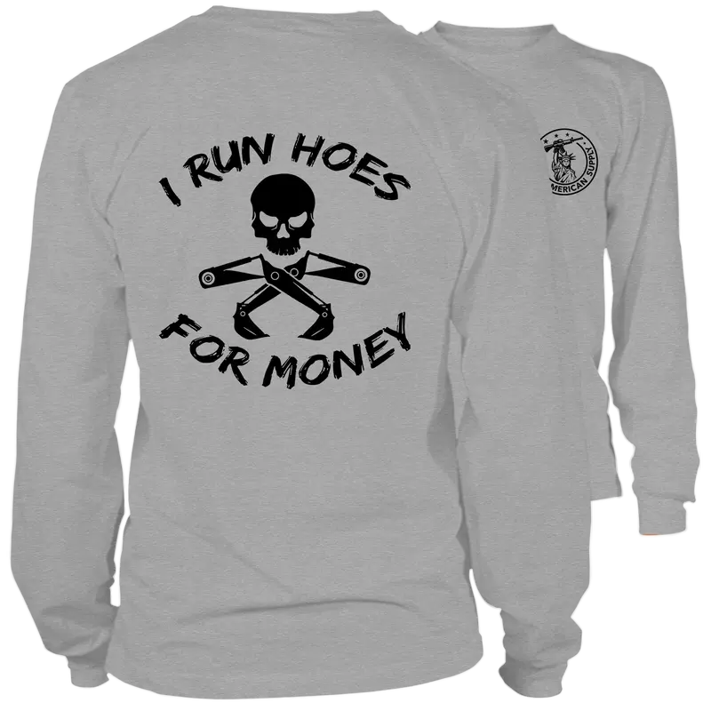 Run Hoes - Long Sleeve Heather Gray T-Shirt