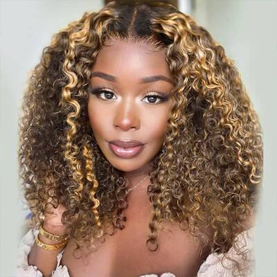 Fabulous Highlight Jerry Curly Short Closure Wig Glueless Human Hair Wig