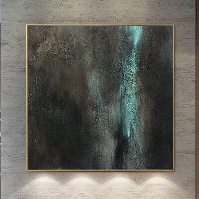 Abstract Dark Painting on Canvas 40x40 Acrylic Wall Decor Turquoise Colored Artwork Customized Canvas Art Aesthetic Painting ...