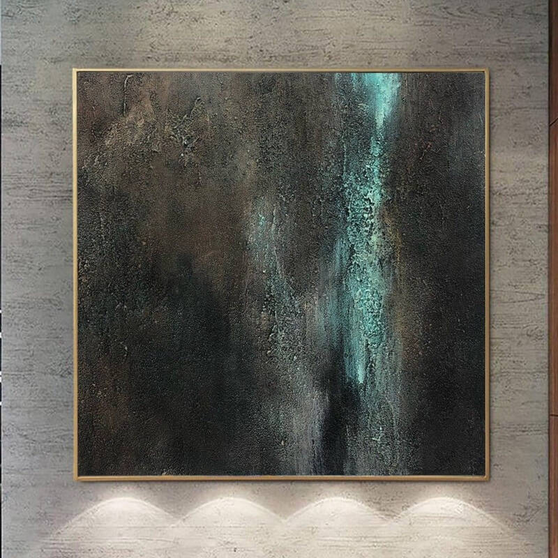 Abstract Dark Painting on Canvas 40x40 Acrylic Wall Decor Turquoise Colored Artwork Customized Canvas Art Aesthetic Painting ...