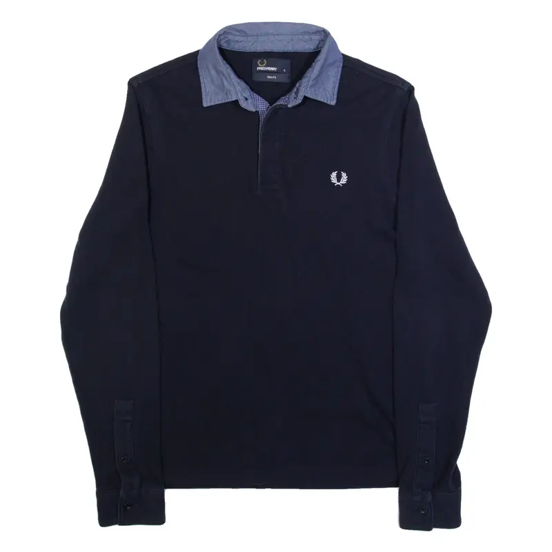 FRED PERRY Slim Fit Mens Polo Shirt Blue Long Sleeve S