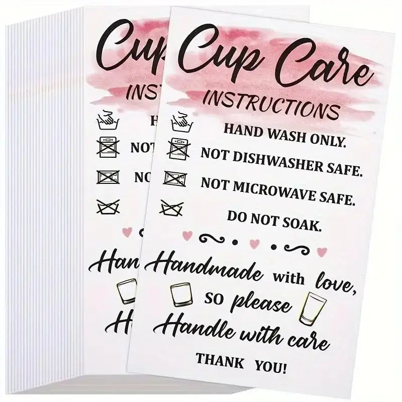 Cup Care Instructions Card, 50pcs/set Cup Care Instructions Card, Cup Care Instructions Insert for Business Packaging, Office...