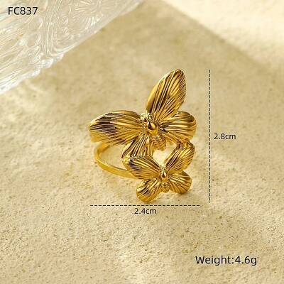 Butterfly 304 Stainless Steel Open Cuff Rings for Women