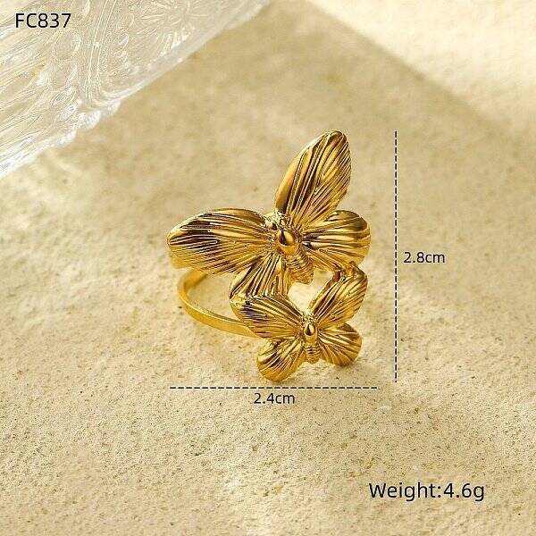 Butterfly 304 Stainless Steel Open Cuff Rings for Women
