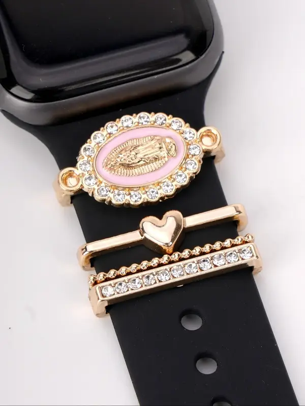 Fashion Watch Band Decorative Ring, 4counts/set Rhinestone & Virgin Mary Design Watch Strap Decorative Ring for iWatch Strap ...